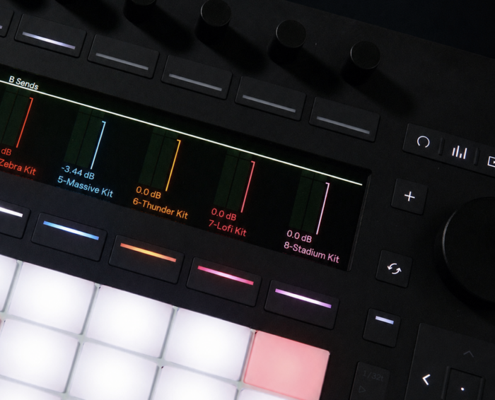 Kit Maker kits on an Ableton Drum Rack, ready on the Push pad grid