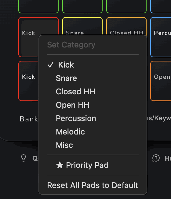 The pad right-click menu